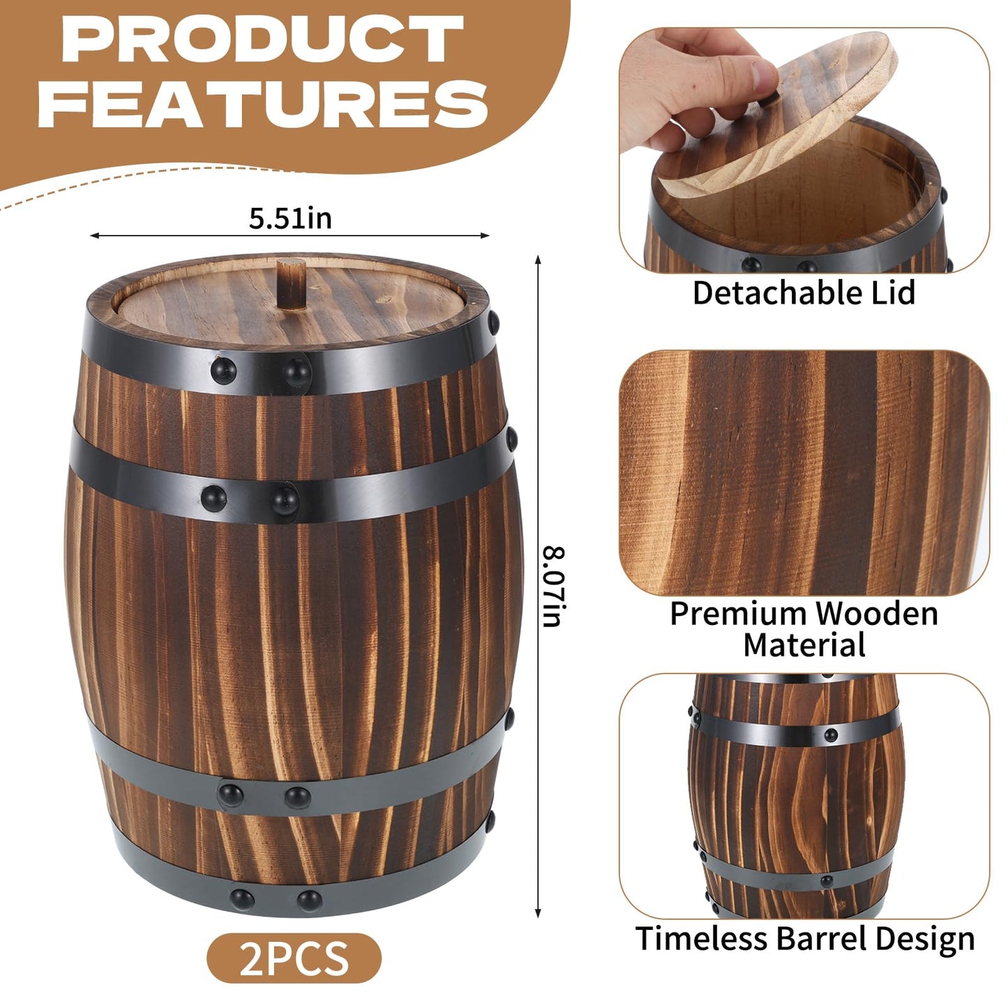 2 Pcs Wood Wine Barrel Vase Set Wooden Flower Planters Rustic Barrel Flower Vase Container for Home Indoor Outdoor Garden Kitchen Wedding Reception Party Table Decoration