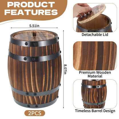 2 Pcs Wood Wine Barrel Vase Set Wooden Flower Planters Rustic Barrel Flower Vase Container for Home Indoor Outdoor Garden Kitchen Wedding Reception Party Table Decoration