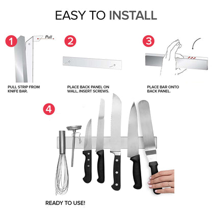 Modern Innovations 12 Inch Stainless Steel Magnetic Knife Bar with Multipurpose Use as Knife Holder, Knife Rack, Knife Strip, Kitchen Utensil Holder, Tool Holder, Art Supply Organizer, Home Organizer