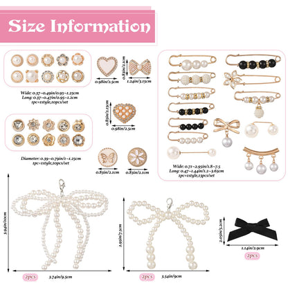 HUAAPLEVLA 44 Pcs Bling Shoe Charms for Sneakers Junk Socks Charms Kit Gold Brooches and Pins for Women Shoelace Charm for DIY Shoe Accessories and Personalizing Socks Clothes Hats Bags Decoration