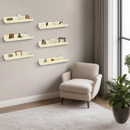 CRAFTIFANO Acrylic Wall Shelf Organizers 15 Inch Floating Shelf for Wall Decor Bookshelf for Kids Modern Beige Wall Mount Shelf for Living Room, Bedroom, Bathroom(6, Yellowish Beige)