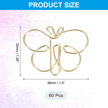 PATIKIL Cute Paper Clip, 60Pcs Butterfly Shape Paper Clip Metal Funny Bookmarks Planner Clips Clamp for Home Office Supplies Desk File Organization Wedding Decoration, Gold