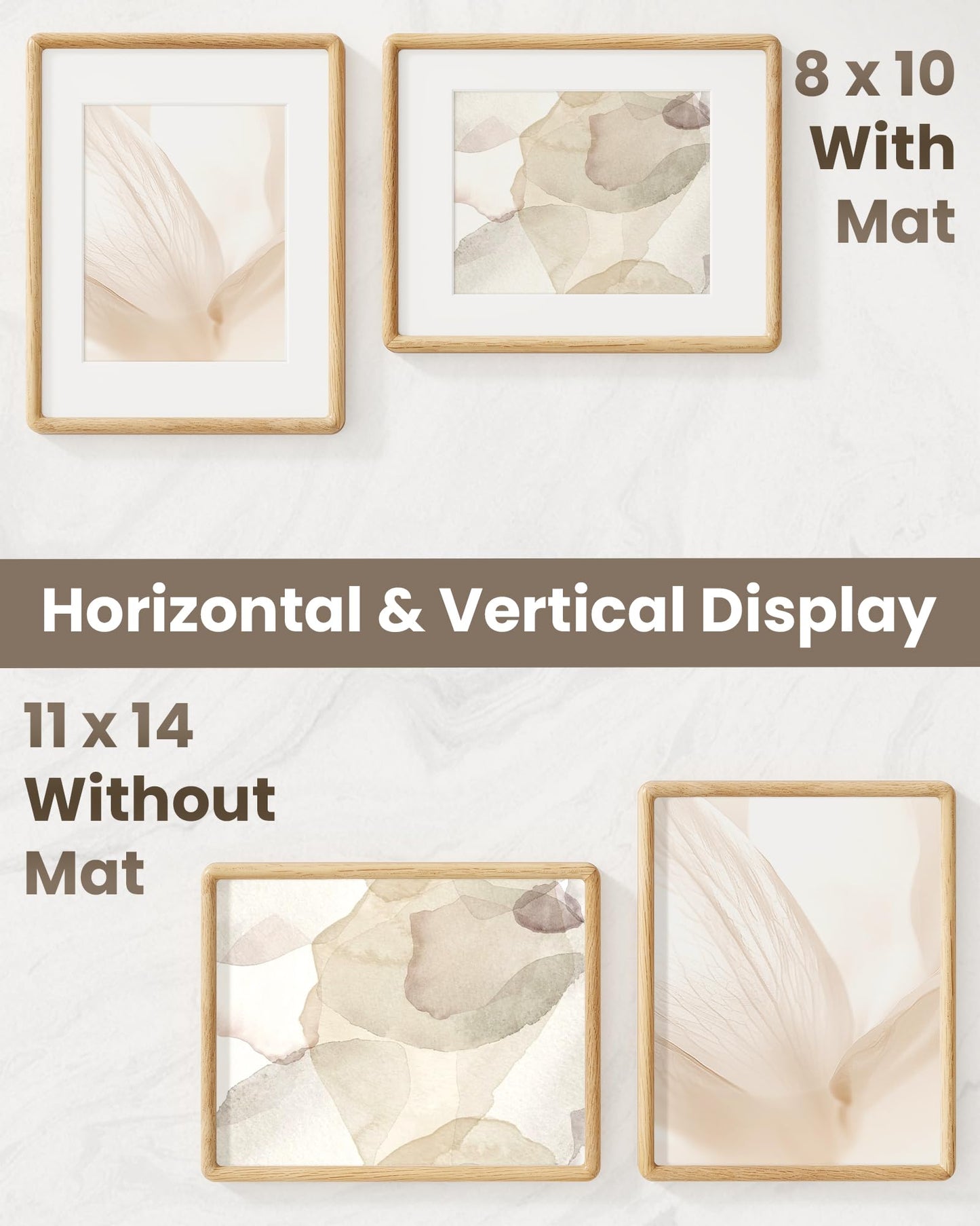 RICHFOCUS 11x14 Picture Frame, USA-Sourced Natural Solid Oak Wood Rounded Corner Curved Photo Frame, Double Tenon Reinforced with HD Tempered Glass, Display Photos 8x10 with Mat or 11x14 Without Mat