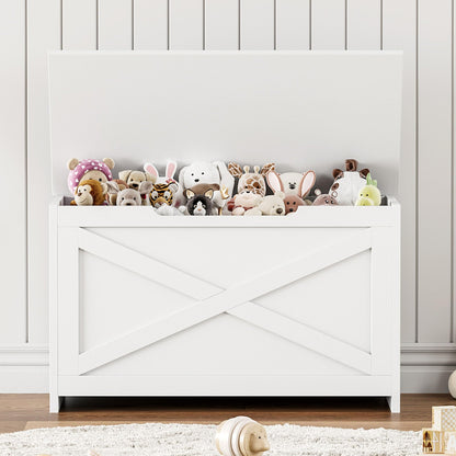 IDEALHOUSE 30" Storage Chest, Toy Chest for Kids, Wooden Large Toy Box, Storage Bench with Safety Hinge, Farmhouse Storage Trunk for Entryway, Living Room, Bedroom, Playroom, Matte White