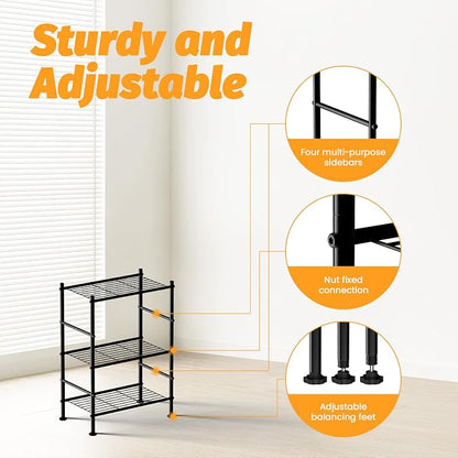 Abiglifty Storage Shelves, 3-Tier Metal Shelving, Wire Shelving with Adjustable Leveling Feet, Shelf Organizer for Bathroom, Closet, Garage