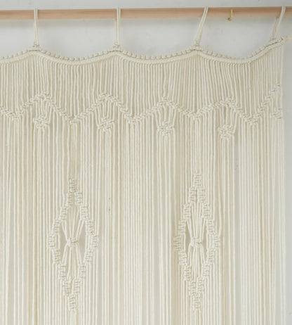 IOWER Macrame Curtain Long Cotton Window Panel Boho Curtains for Bedroom Wedding Backdrop Room Divider Doorway Closet Apartment 35''W x 70''L
