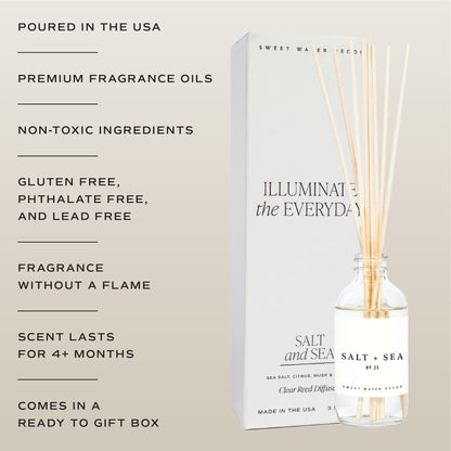 Sweet Water Decor Salt & Sea Reed Diffuser Set - Sea Salt Citrus & Musk Amber Scent Diffuser - Reed Diffusers for Home with Long Lasting Fragrance - Non-Toxic Oil Reed Diffuser - Made in the USA