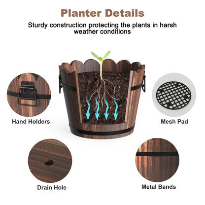 HakkaGirl Wooden Bucket Barrel Planters, Rustic Patio Planters Flower Pots for Plants Indoor Décor, Set of 3