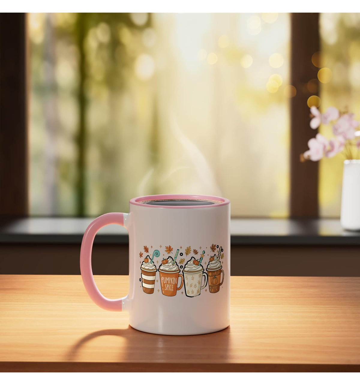 Halloween Pumpkin Spice Cups Fall Pumpkin Season Lat Ceramic Mug, Pink/White