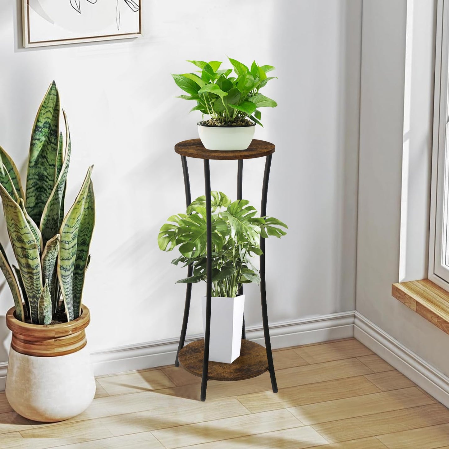 YINMIT Plant Stand Indoor, 2 Tier Small Plant Stand, Corner Flower Pot Stand, Plant Tables Indoor, Planter Pot Holder for Balcony Garden Patio Living Room