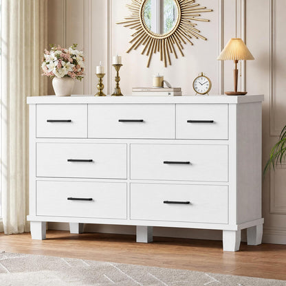IDEALHOUSE Dresser for Bedroom with 7 Drawers, White Storage Chest of Drawers with Metal Handle, Wooden Dresser Organizer for Living Room,Closet,Entryway,Nursery
