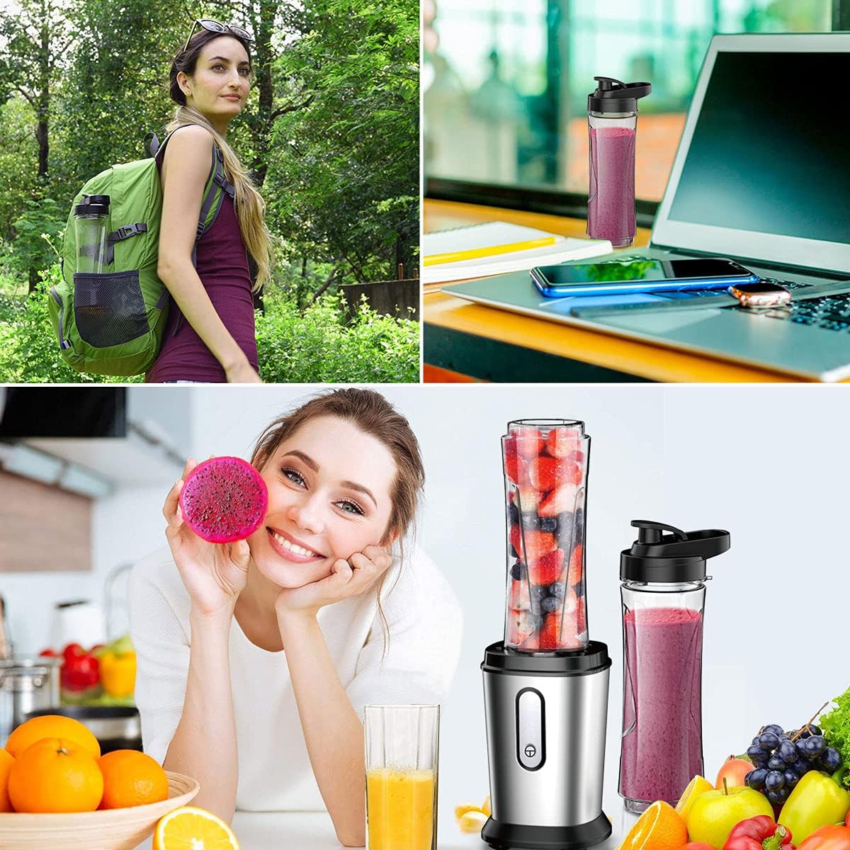 Electric Smoothie Blender, Powerful Small Blender with 2 Portable 20oz Tritan blender Bottles, BPA-Free with 4 Stainless Steel Blades, Mixer Smoothie Maker for Shakes and Smoothies