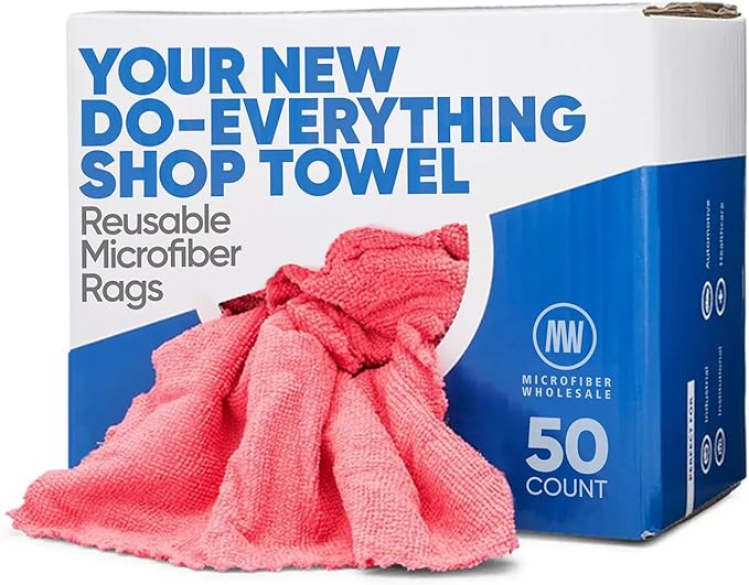 Microfiber Wholesale Shop Towels MWipes Reusable Red Shop Rags | 50 Rags in a