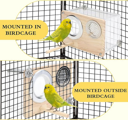 Parakeet Nesting Box for Cage, High-Transparent PET Parakeet Nest, Versatile Bird Houses for Canary, Lovebird and Parrot, Bird Boxes for Nesting with Wood Perch, Bird Cage Accessories (S, Rectangle)