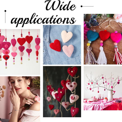 SUNNYCLUE 12Pcs Red Felt Hearts Felted Wool Heart Bulk Valentines Mothers Fathers Love Heart Shape Needle Felting Pom Pom Bead Decorations for DIY Art Handcraft Project Home Party Garland Ornaments