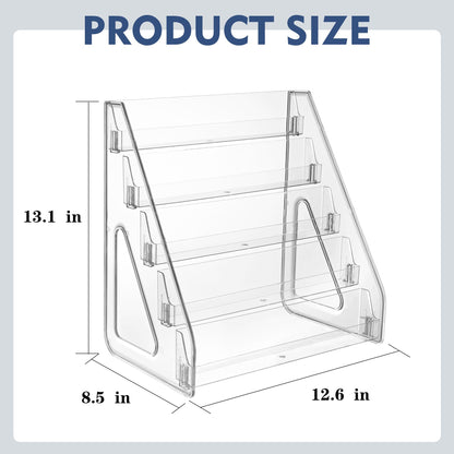 GYSLEOT 2 Pack 5-Tier Acrylic Brochure Holder 12x13 Inch Countertop Pamphlet Display Stand & Literature Organizer, Tiered Desk Rack for Office Home Store Flyers Booklets Table Signs