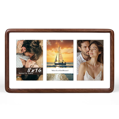 Xzwenru 8x14 Picture Frame Set of 1,Solid Walnut Wood Frame with Real Glass,Rounded Edge Wooden Photo Frame Matted to 8x14 Photo without mat or three 4x6 picture with mat, For TableTop and Wall Decoration.