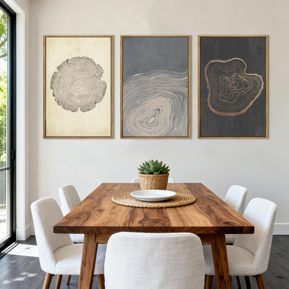 Anyzal Extra Large Neutral Tree Ring Framed Wall Art 24x36 Inch Modern Wood Ring Canvas Wall Decor Modern Minimalist Wood Artwork Set of 3 for Living Room Bedroom Dining Room
