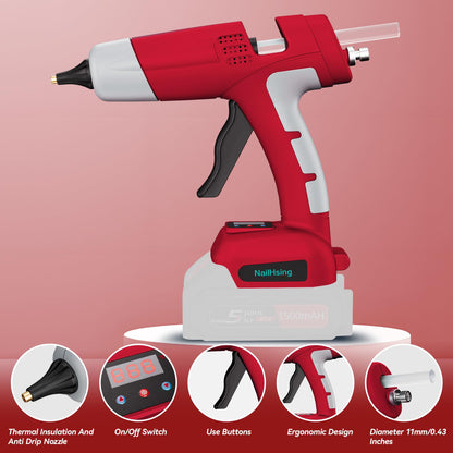 NailHsing 18V Cordless Hot Glue Gun with Temp Adjust & LCD Digital Display Fast Preheating Hot Glue Gun Full Size with 30Pcs Premium Sticks for DIY Crafts, Repair and Construction (Tool Only)