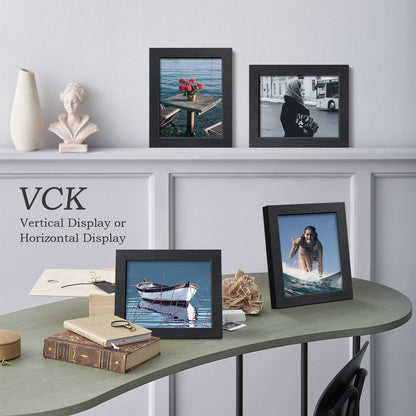 VCK 8x10 Picture Frame Set of 4, Black Wooden Photo Frames with Plexiglass, Vertical Horizontal Wall & Tabletop Display for Home Office Gallery Wall Art Decor