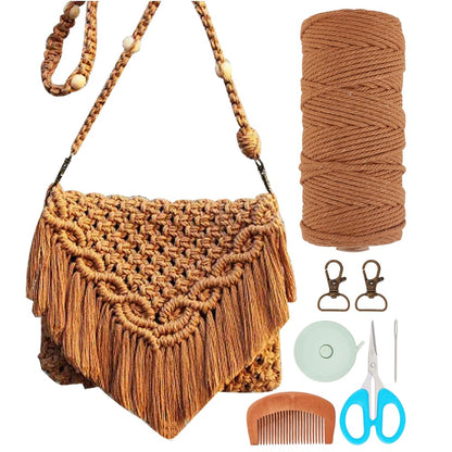 INFUNLY DIY Macrame Bag Kit for Adults Beginners Macrame Handmade Woven Bags with Tassels Bohemian Knotting Handbag Macrame Kit Crochet Bag Kit with Video Instruction for Women Holiday Beach Decor