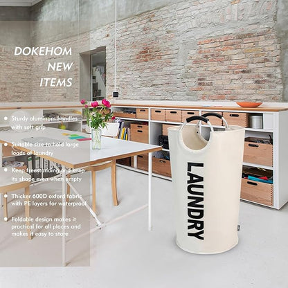 DOKEHOM 90L Large Laundry Basket, Collapsible Laundry Bag, Freestanding Tall