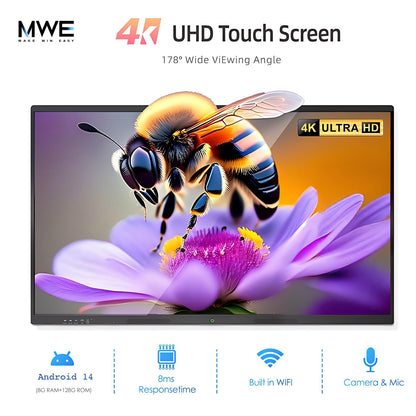 QIXZOCV 55" Smart Board, Interactive Whiteboard, 4K UHD Touch Screen, Android 14, 8+128G, All in One Smartboard for Classroom Office Home (Wall Mount Included)
