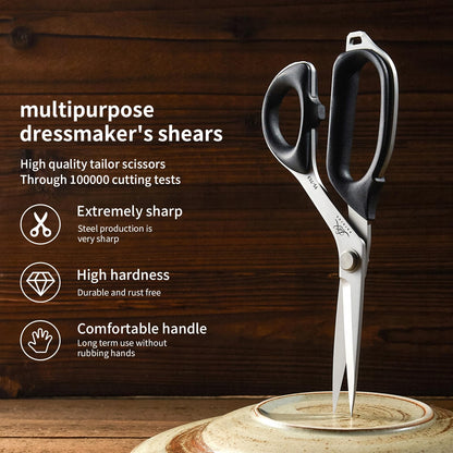 Fabric Scissors Tailor Sewing Shears Heady Duty Multi-Purpose Integral Molding Scissors for Fabric Cutting Leather Dressmaking Comfort Grip Professional Sharp Cloth Scissor (10inch)