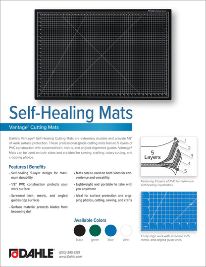 Dahle Vantage 10472 Premium Self-Healing Cutting Mat, 18"x24", 1/2" Grid, 5 Layers for Max Healing, Perfect for Crafts & Sewing, Green