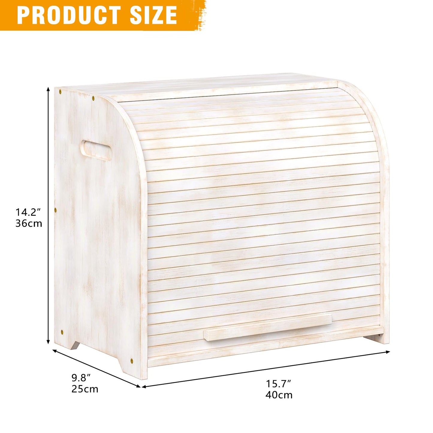 Trironsun Bamboo Roll Top Bread Box for Kitchen Countertop Large Capacity Bread Storage Bin 2 Layer Wooden Bread Storage Organizer Natural Breadbox for Food Storage (Antique White)