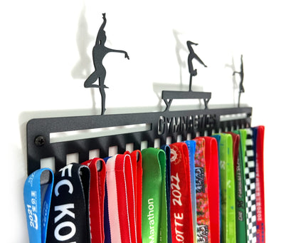 Gymnastics Medal Hanger Display, Ribbon Holder Rack, Metal Wall Mount Medal Holder Floating Shelves, 20 Easy Hang Hooks, Ribbon Display Wall Decor, Great Gift for Gymnasts, Cheerleaders (Black)