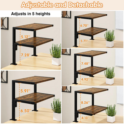 IBUYKE Clamp on Desk Organizer Shelf,12.9 inches Desk Extender Shelves, Above or Below Desk 2-Tier Adjustable Storage Shelves for Desktop Accessories,Rustic Brown,TMZ007H