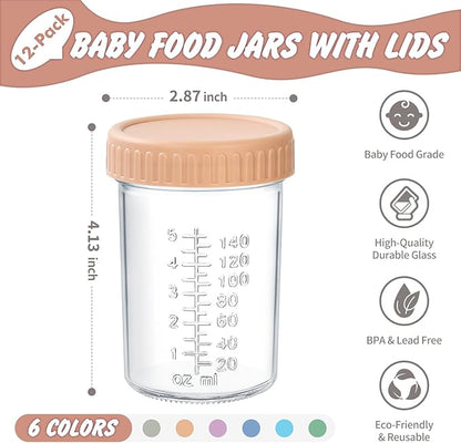 DRKIO 12 Pack Glass Baby Food Storage Containers - 8 Oz Baby Food Jars