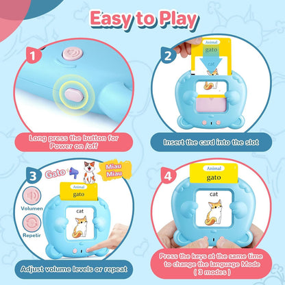 Spanish & English Talking Flash Cards for Toddler, Bilingual Flash Cards Learning Montessori Toys with 224 Sight Words, Speech Therapy Toys for Children Sensory Preschool Education