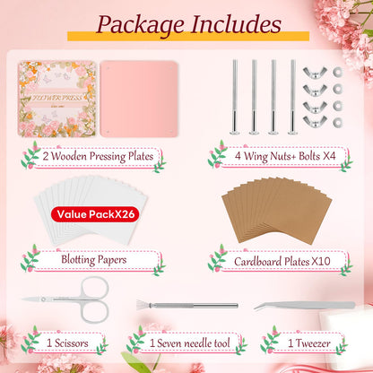 Flower Press Kit – 11"x11" Large Wooden Plant Press for DIY Pressed Flowers & Bouquet Preservation | Scrapbooking & DIY Crafts | Craft Kit for Adults & Teens | Ideal Gift for Nature & Art Lovers