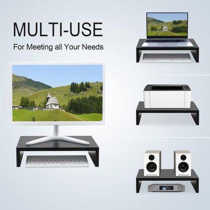 TEAMIX 20 inch + 14.2 inch Black Monitor Stand Riser, Wood Monitor Stand for Desk TV/Screen/PC/Printer/Laptop Riser, Computer Stand with Keyboard Organizer, Desktop Shelf, Monitor Riser .