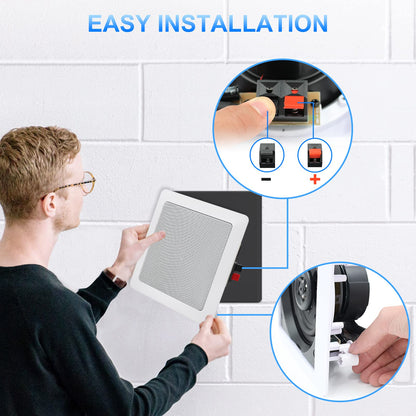 Herdio 5.25 Inch Bluetooth Ceiling Speakers with Wall Mount Control Amplifier Receiver System for Home Living Room Bedroom Bathroom Office (A Pair)