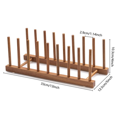 HBlife 4pcs Acacia Wooden Dish Dying Rack Pot Lid Plate Organizer Holder for Cabinet, Cutting Board Stand Drainer Storage Plate Rack for Dish, Pot Lid, Bowl, Cup, Cutting Board and Books