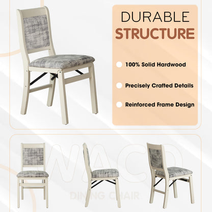 East West Furniture - WCC-LWH-30, A Solid Wood Waco Folding Parson Dining Room Chairs with PU Leather Seat, Ready to Use, Cushioned Back Design, Set of 2, Linen White Finish