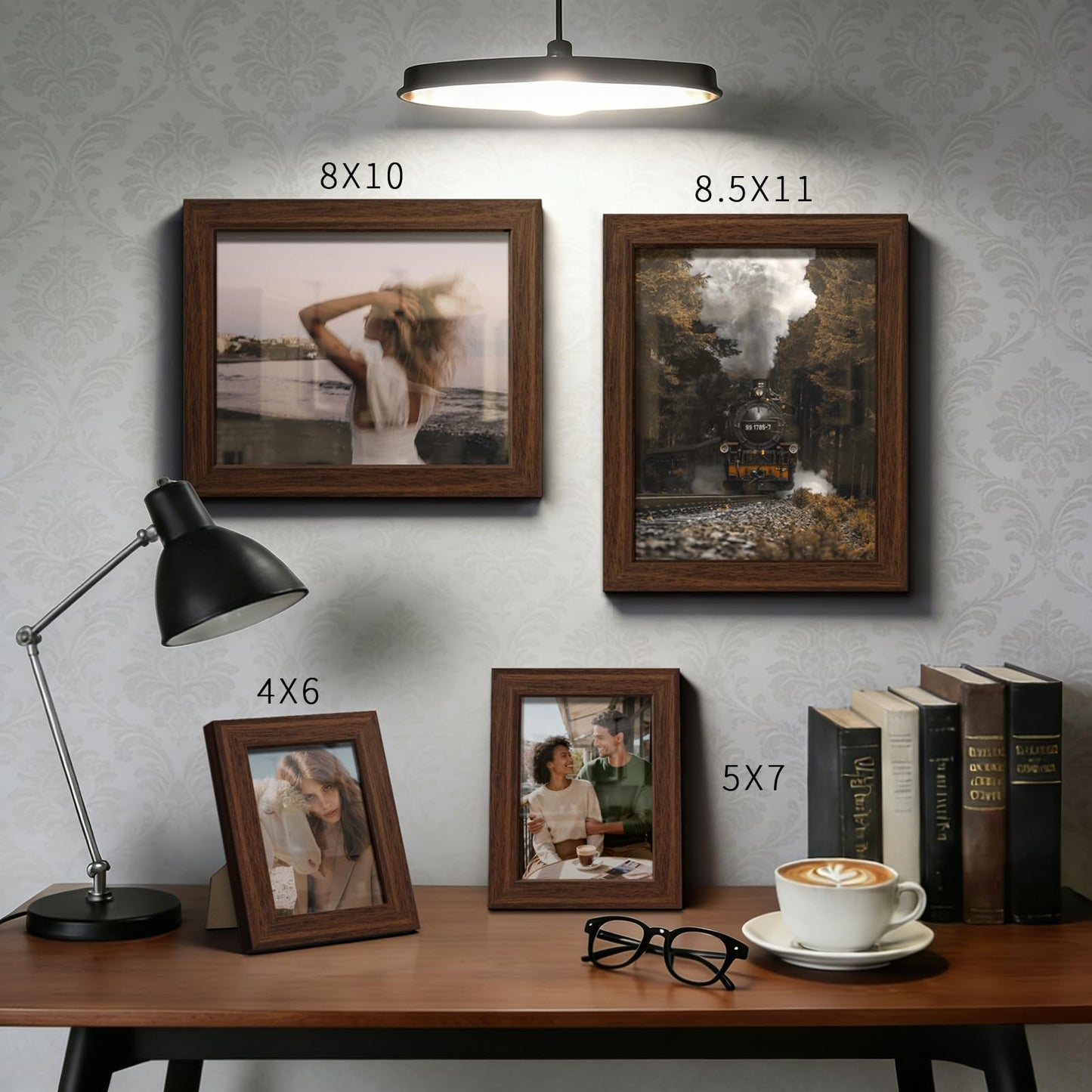 KissNow 8x10 Picture Frame 5-Pack - Brown Wooden 10x8 Frames with Tempered Glass, Classic Tabletop Gallery Frames for Photos & Art Prints