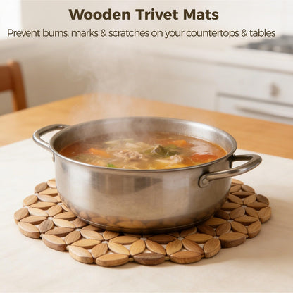 8 Pcs Bamboo Trivet Mat, 9.45 in Heat Resistant Table Protector Mats, Hexagonal Flower Design Hot Pads for Hot Dishes, Tea Coffee Pot, Plates, Pans and Bowls, Dining Kitchen Use
