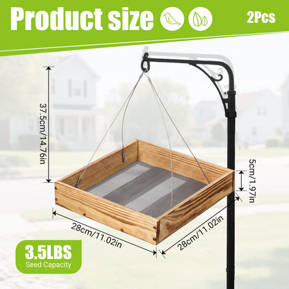 DoubleFill 2 Pcs Wooden Platform Bird Feeder Tray for Outdoor Hanging Bird Feeder with Mesh Tray for Wild Birdfeeding Mealworm Outside Garden Backyard