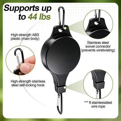 TERVEEX Retractable Plant Hanger with Pulley System, Effortless Raising and Lowering for Indoor and Outdoor Plants, Hanging Planters, Garden Pots & Bird Feeders (4-Pack,Black)