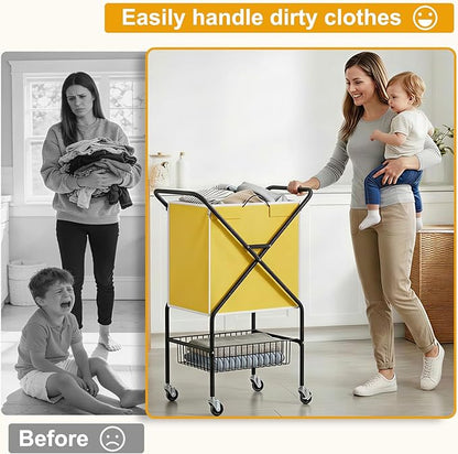 Convenient Laundry Basket with Wheels, Heavy Duty Dirty Clothes Laundry Hamper