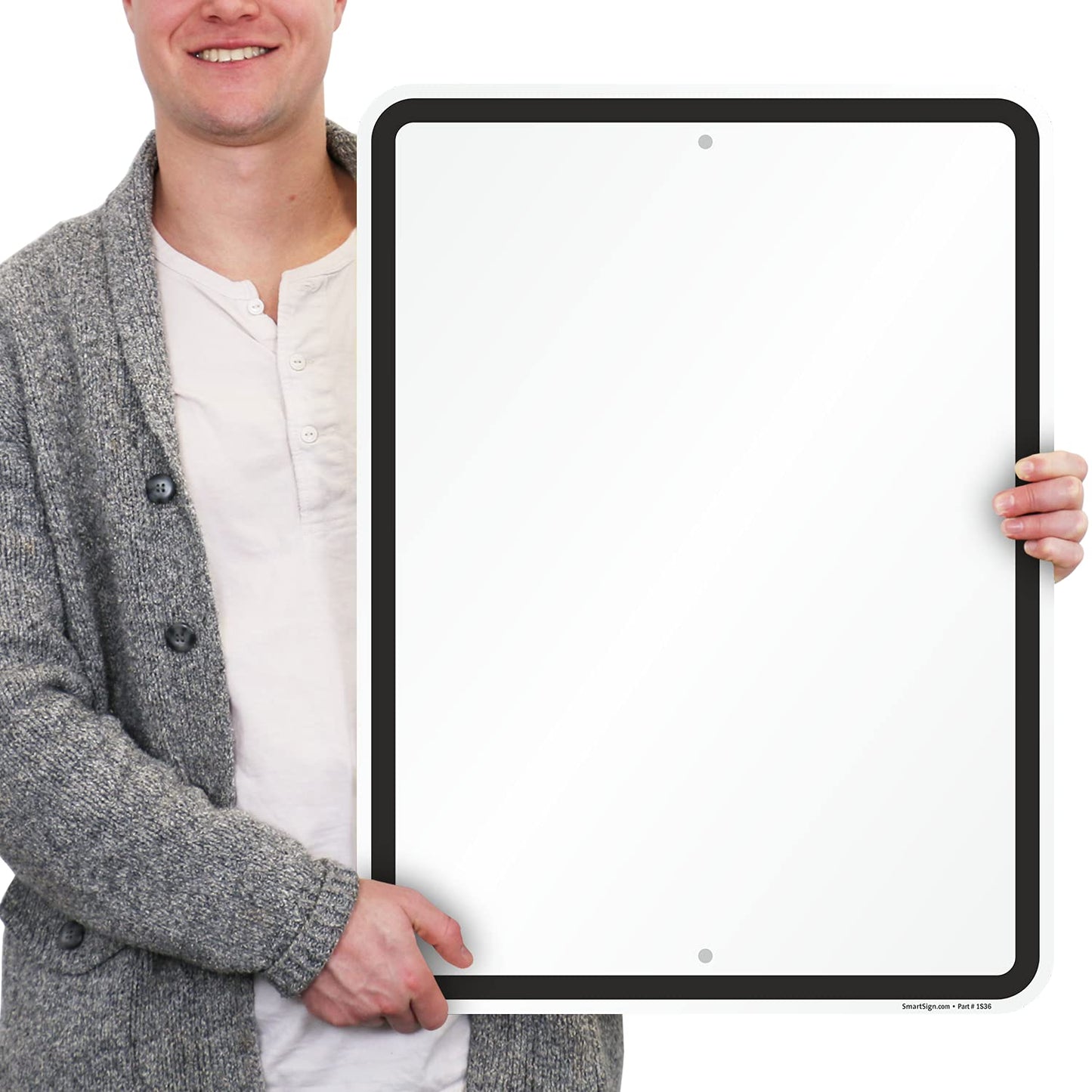 SmartSign 24 x 18 inch Blank Metal Sign with Border, Screen Printed,U52 80 mil Laminated Rustproof Aluminum, Black and White