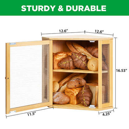 Ollieroo Bread Box,Bamboo Bread Container,Double Layer Large Capacity Storage Bins,Kitchen Countertop Bread Box,Bread Saver with Acrylic Wavy Door Panel,Bamboo,Extra Large