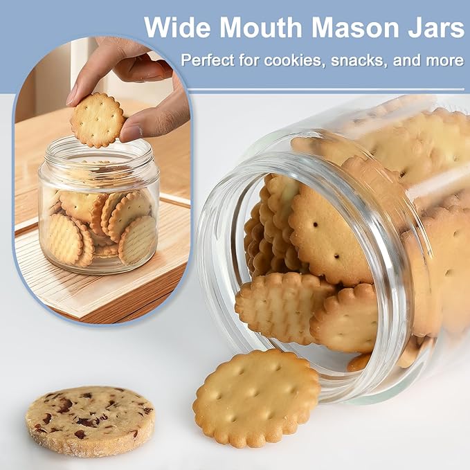Overnight Oats Containers with Lids, 10oz Wide Mouth Mason Jars with Lids, 3 Pack Glass Jars with Airtight lid for Chia Pudding Yogurt Salad, Meal Prer Oatmeal Jars