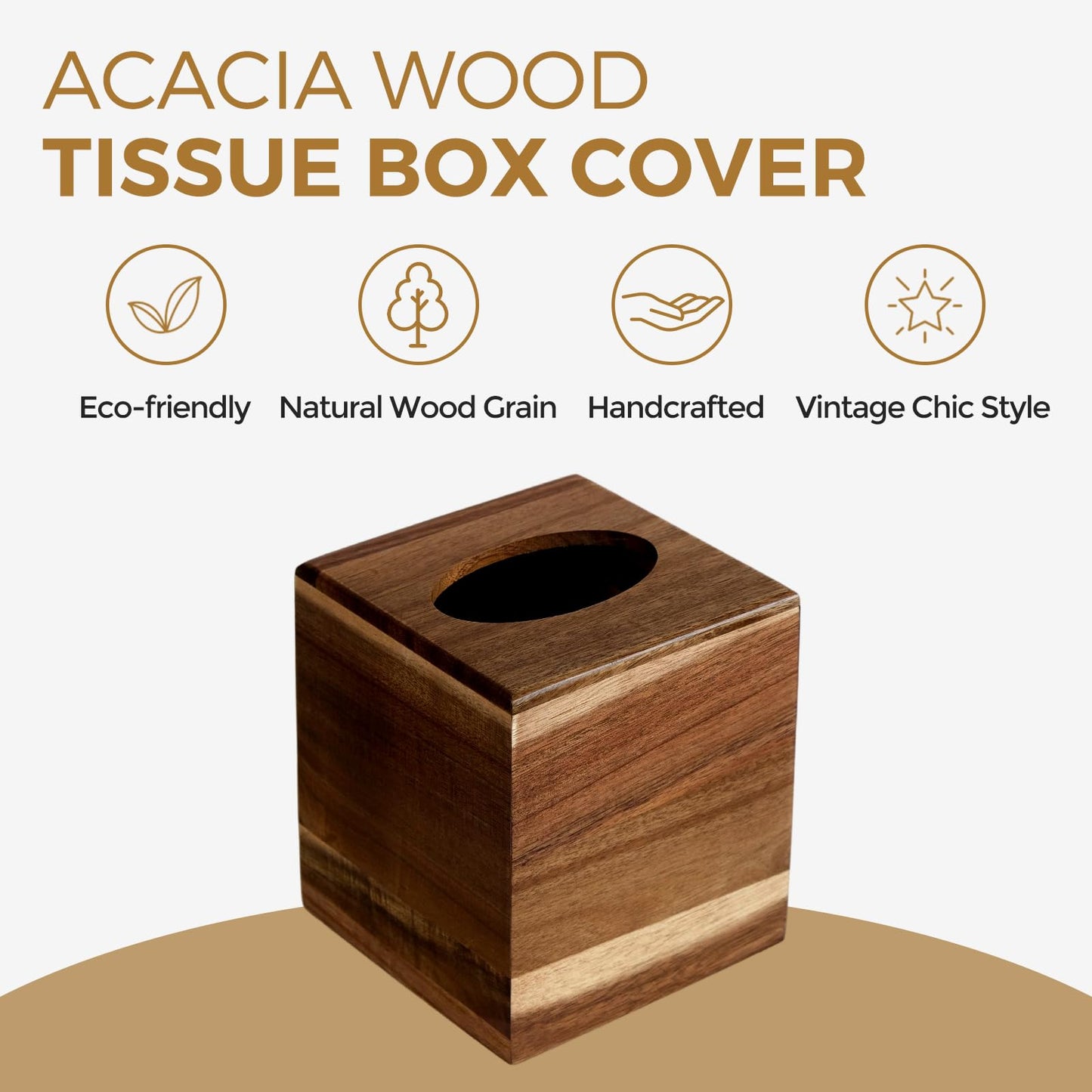KALEKAIL Acacia Wood Tissue Box Cover，Tissue Box Cover Square, Decorative Cube Facial Wooden Tissue Box Holder with Slide-Out Bottom for Bathroom, Bedroom, Dinner Table, Office, Kitchen