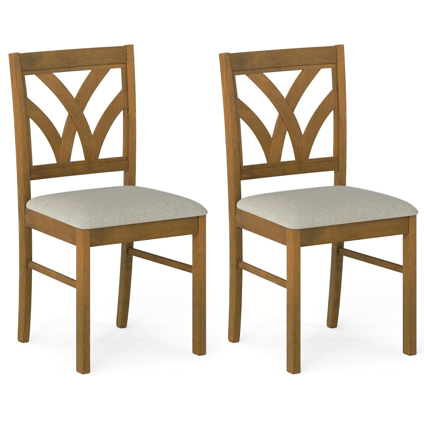 Giantex Wooden Dining Chairs Set of 2, Farmhouse Upholstered Kitchen Chairs with Solid Rubber Wood Frame, Hollowed Backrest & Soft Padded Seat, Armless Accent Side Chairs for Dining Room, Oak