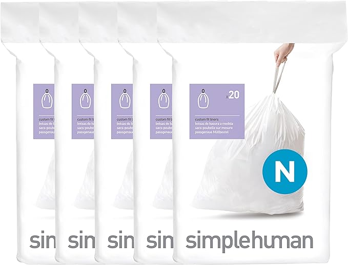 simplehuman Code N 100 Count, Dispenser Pack Custom Fit Liners, Drawstring